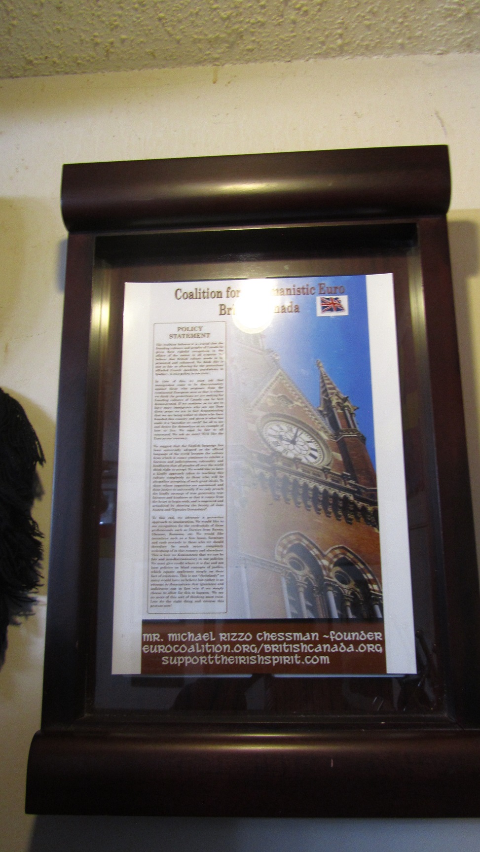 framed policy document displayed