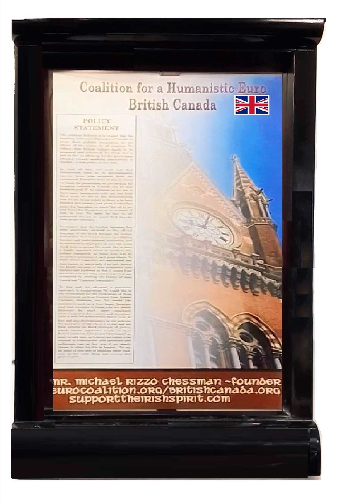 framed policy document displayed